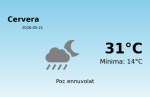 AEMET: El temps per a Cervera – 21 de Maig de 2026