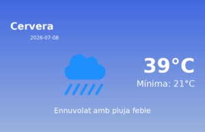 AEMET: El temps per a Cervera – 8 de Juliol de 2026