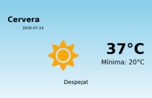 AEMET: El temps per a Cervera – 14 de Juliol de 2026