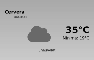 El temps avui 1 de Agost de 2026 a Cervera segons l’AEMET