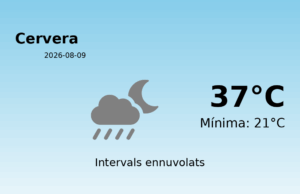 El temps a Cervera avui, 9 de Agost de 2026