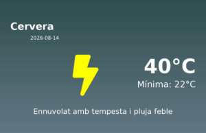 Predicció meteorològica: Cervera, 14 de Agost de 2026