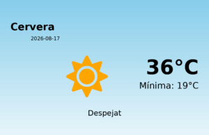 Previsió de l’AEMET a Cervera avui 17 de Agost de 2026