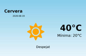 AEMET: El temps per a Cervera – 19 de Agost de 2026