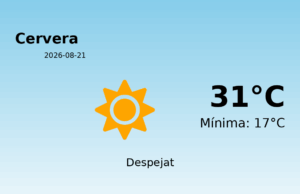 AEMET: El temps per a Cervera – 21 de Agost de 2026