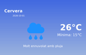 AEMET: El temps per a Cervera – 1 de Octubre de 2026
